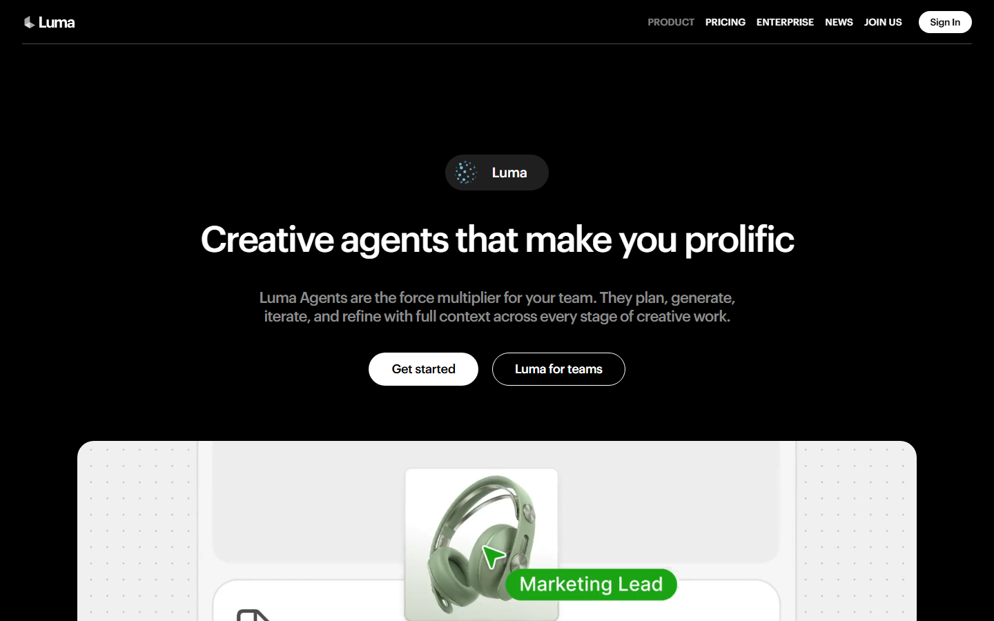 Luma Dream Machine homepage