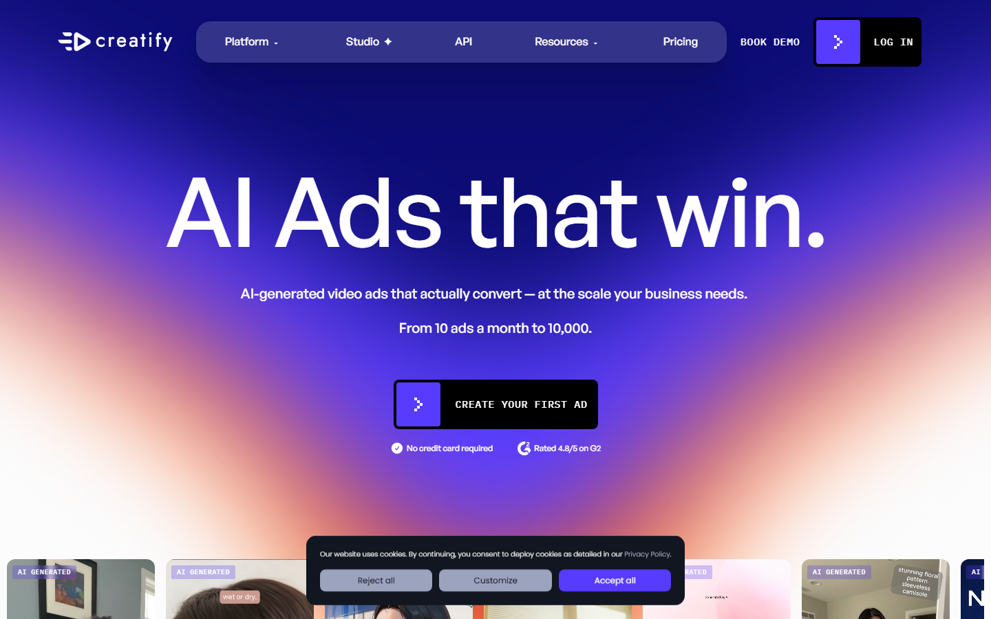 Creatify homepage