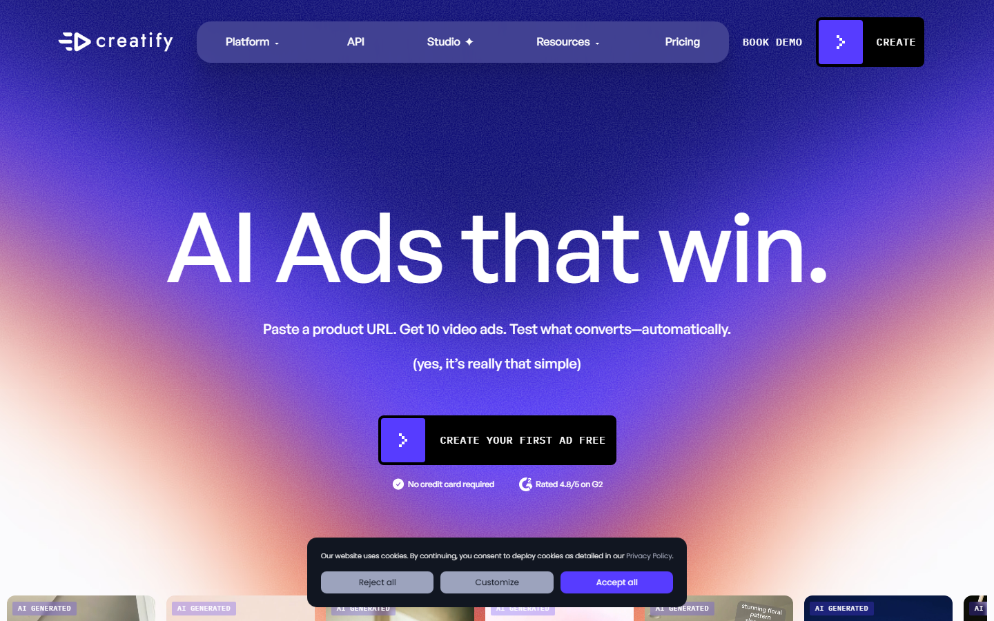 Creatify video ad platform