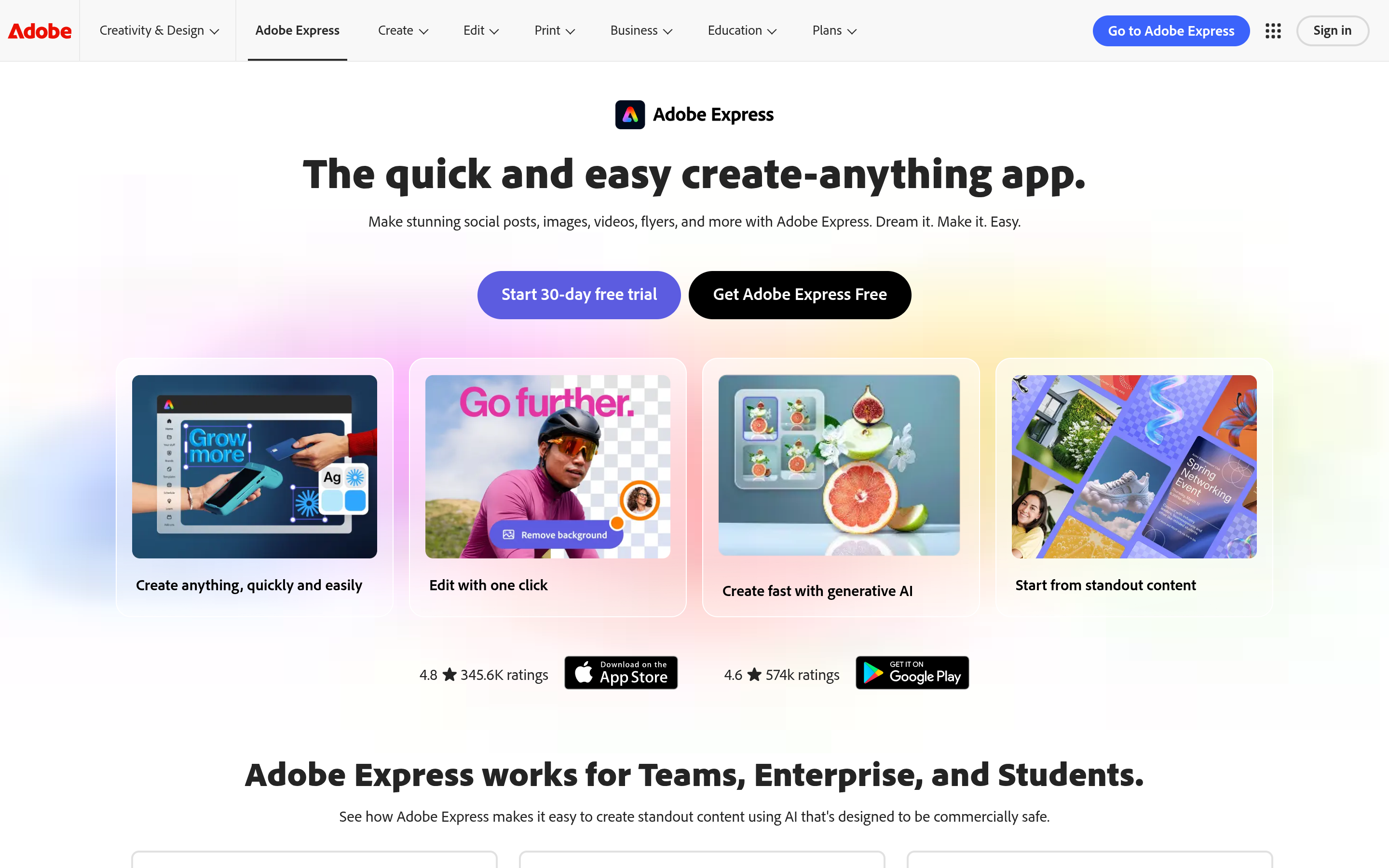 Adobe Express homepage