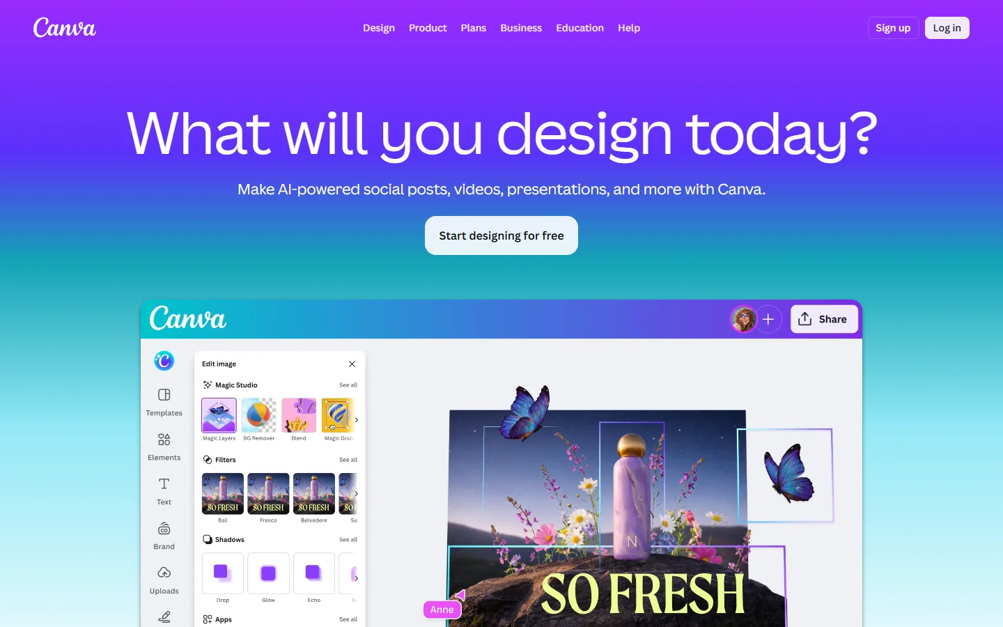 Canva design platform with AI editing tools