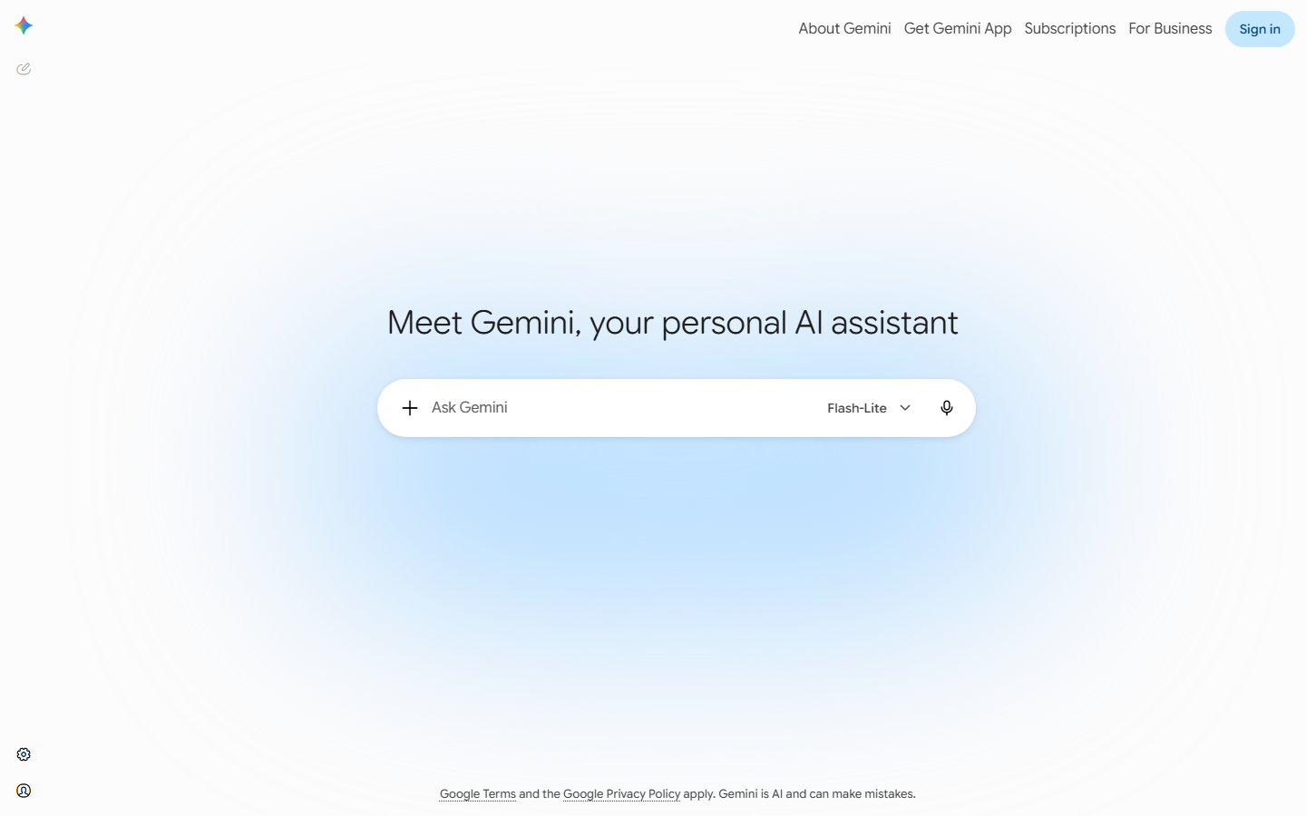 Google Gemini homepage