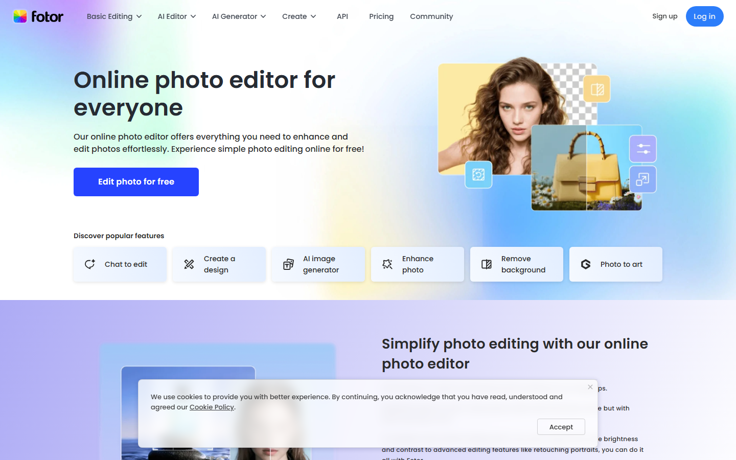 Fotor online photo editor homepage