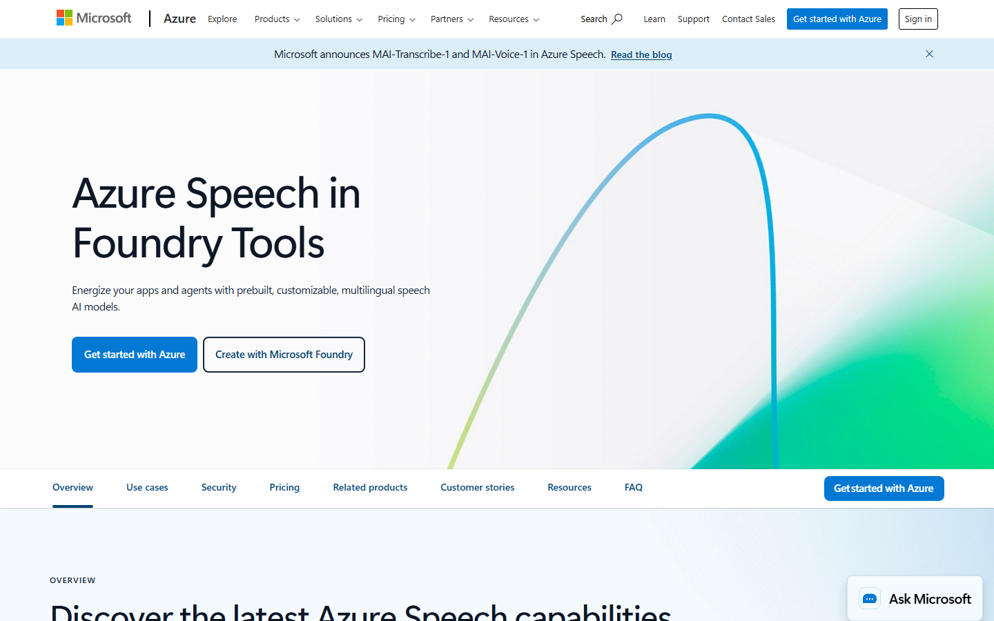 Microsoft Azure TTS homepage