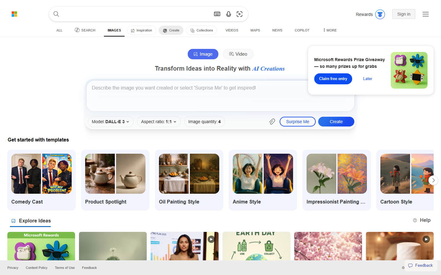 Microsoft Designer image generation