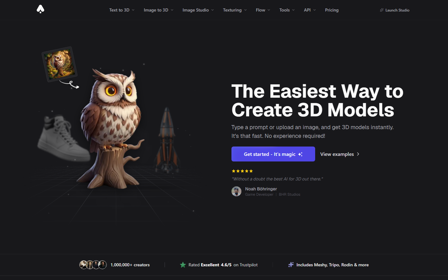 3D AI Studio homepage