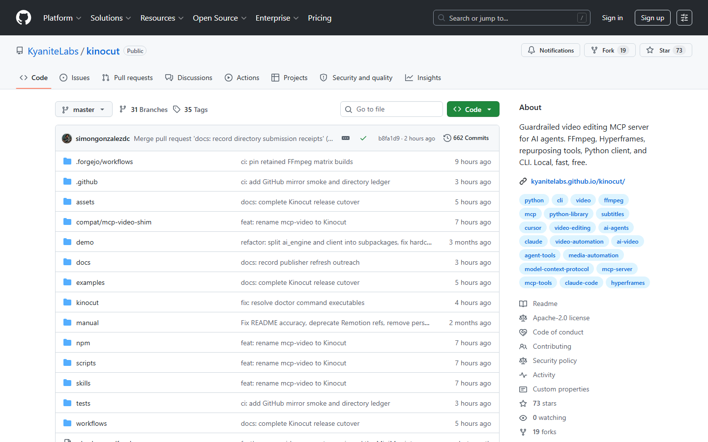 Kinocut GitHub repository