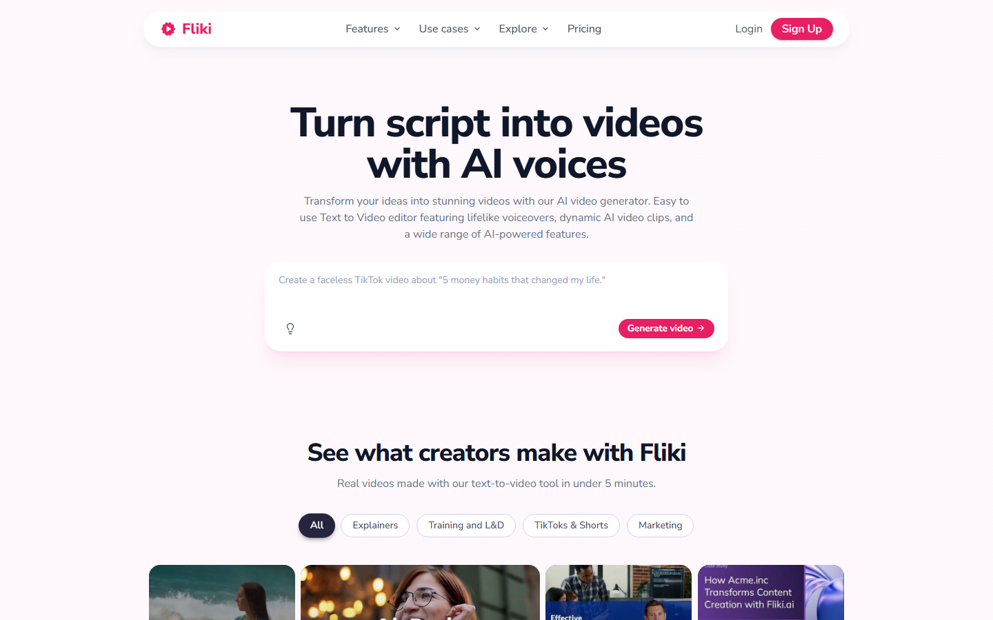 Fliki homepage