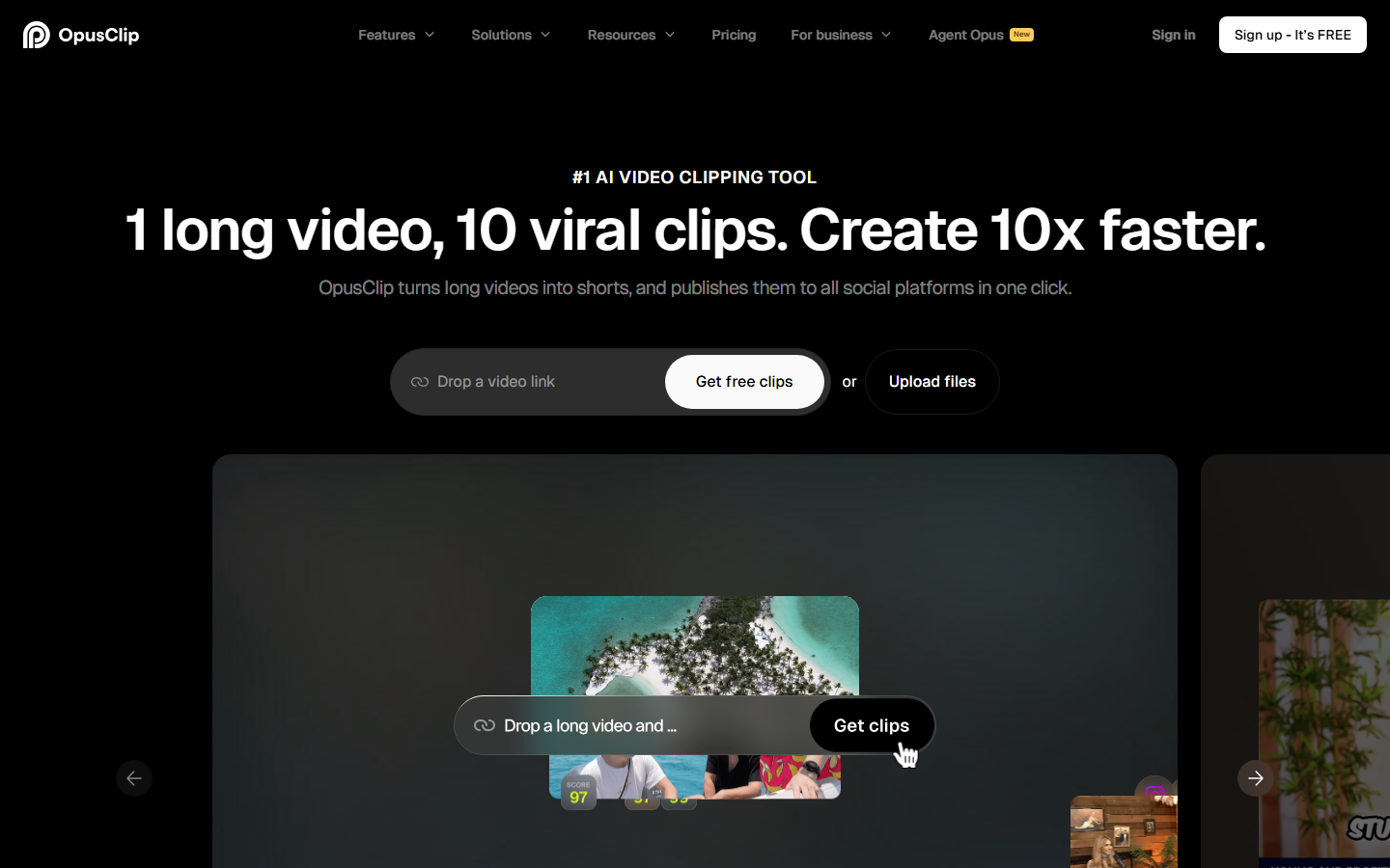 Opus Clip homepage