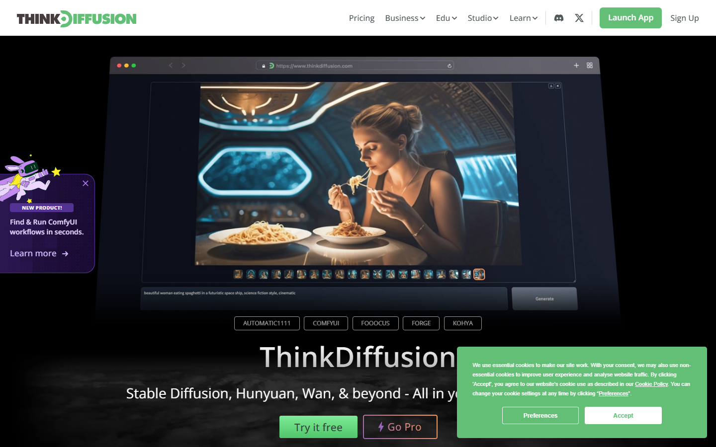 ThinkDiffusion homepage