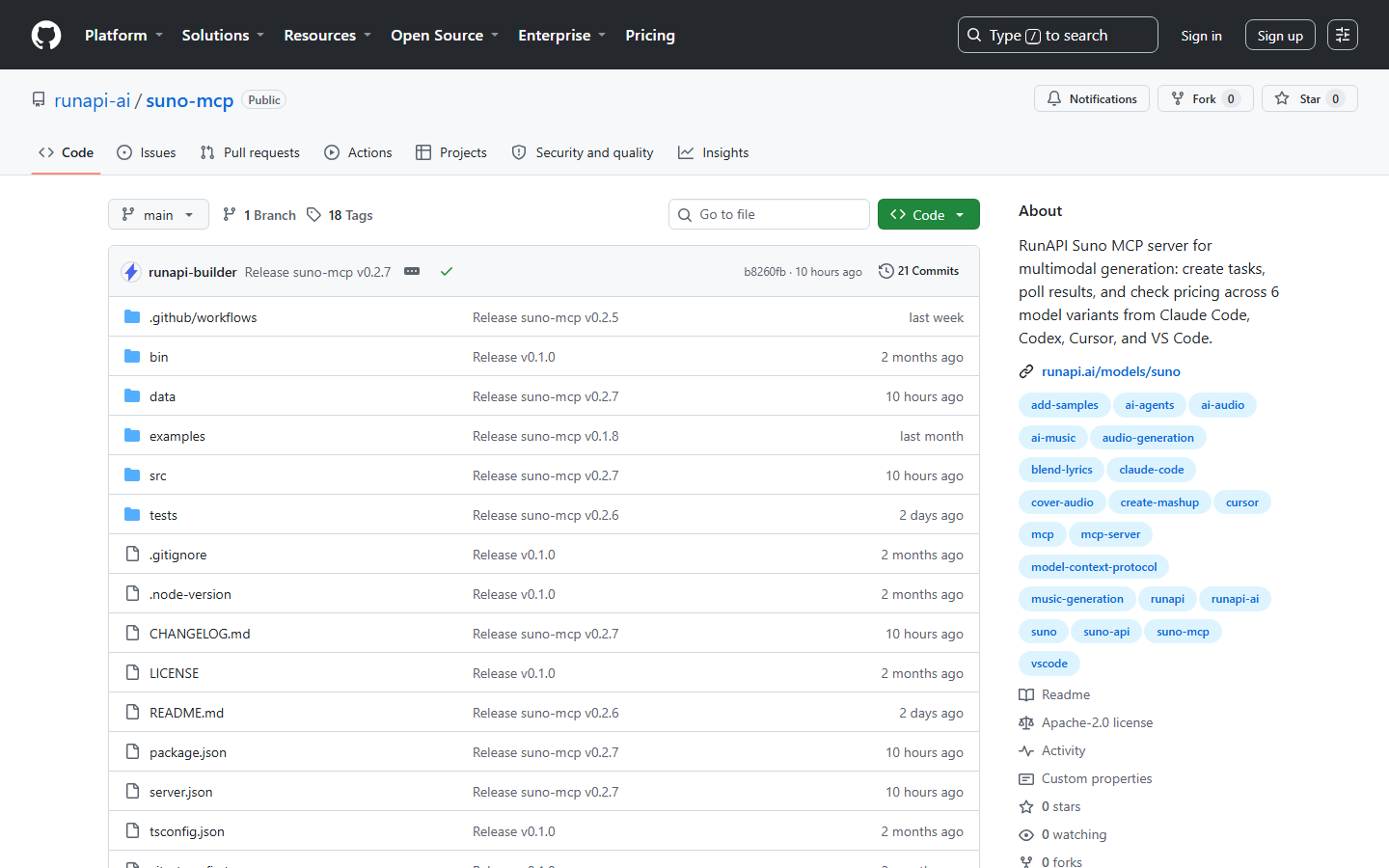 runapi suno-mcp on GitHub