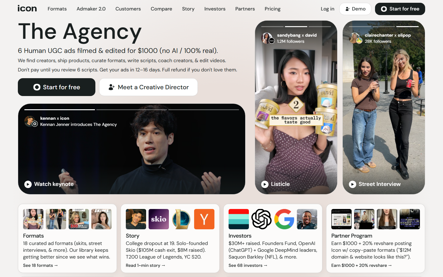 Icon creative performance platform homepage