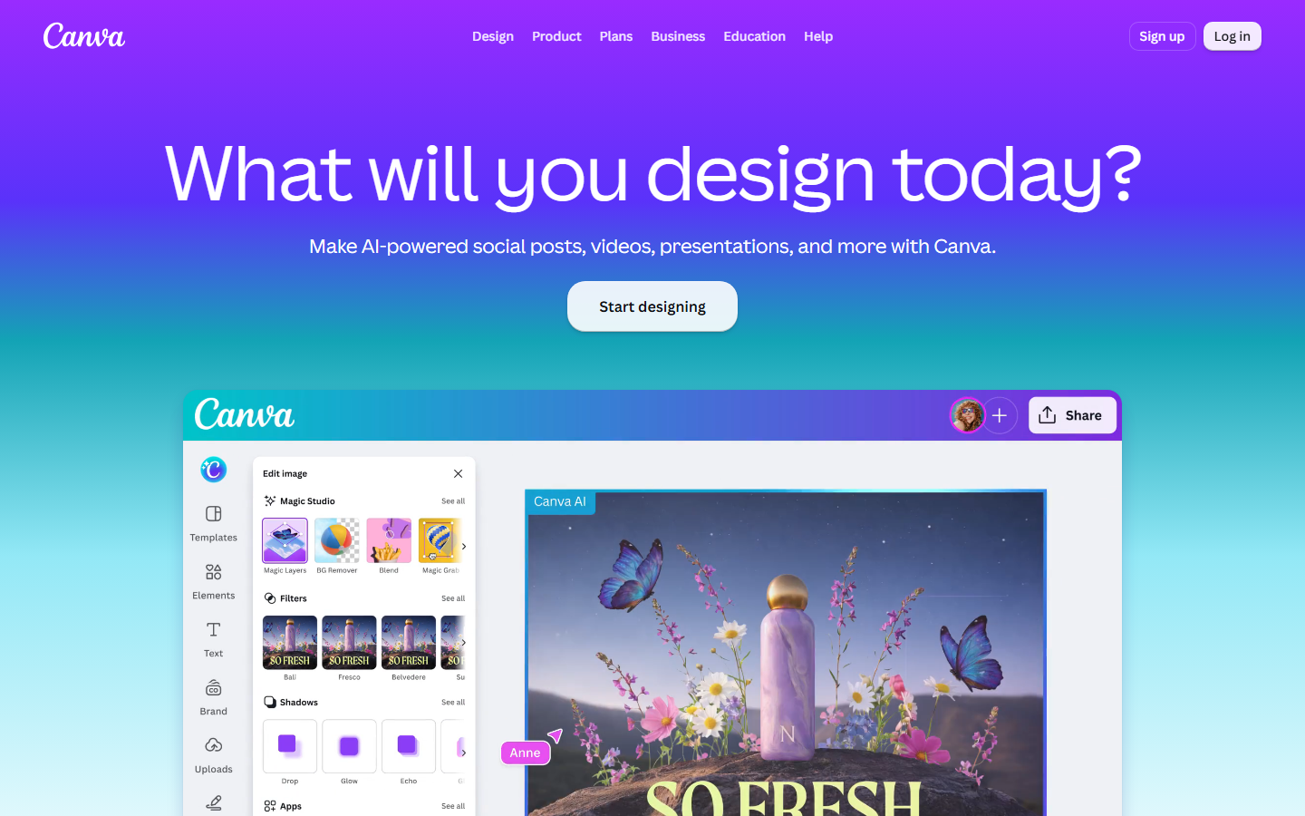 Canva design and video template platform