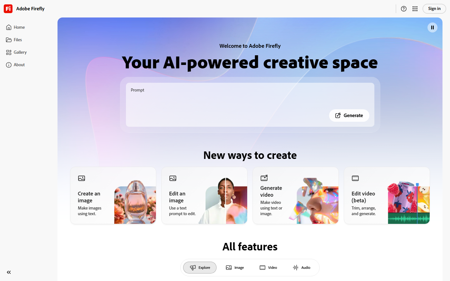 Adobe Firefly homepage