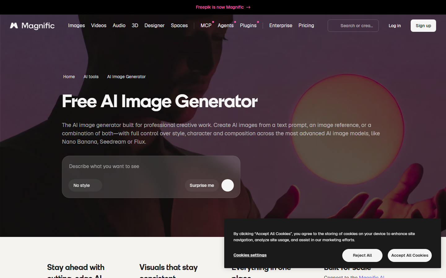 Freepik AI homepage