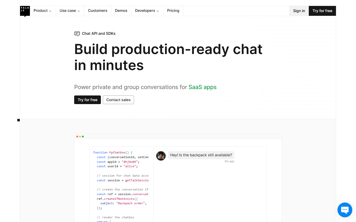 TalkJS chat interface