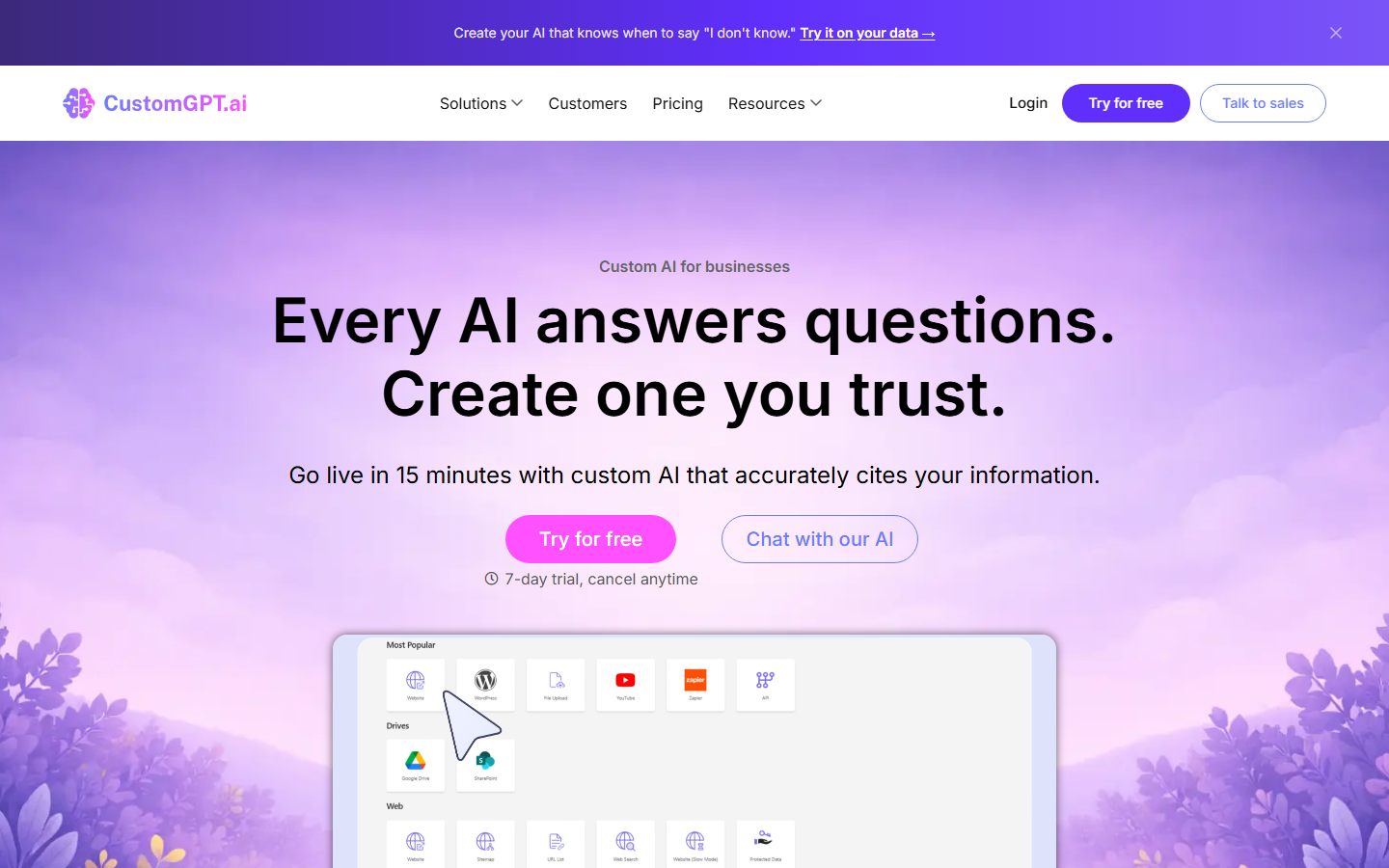 CustomGPT.ai homepage