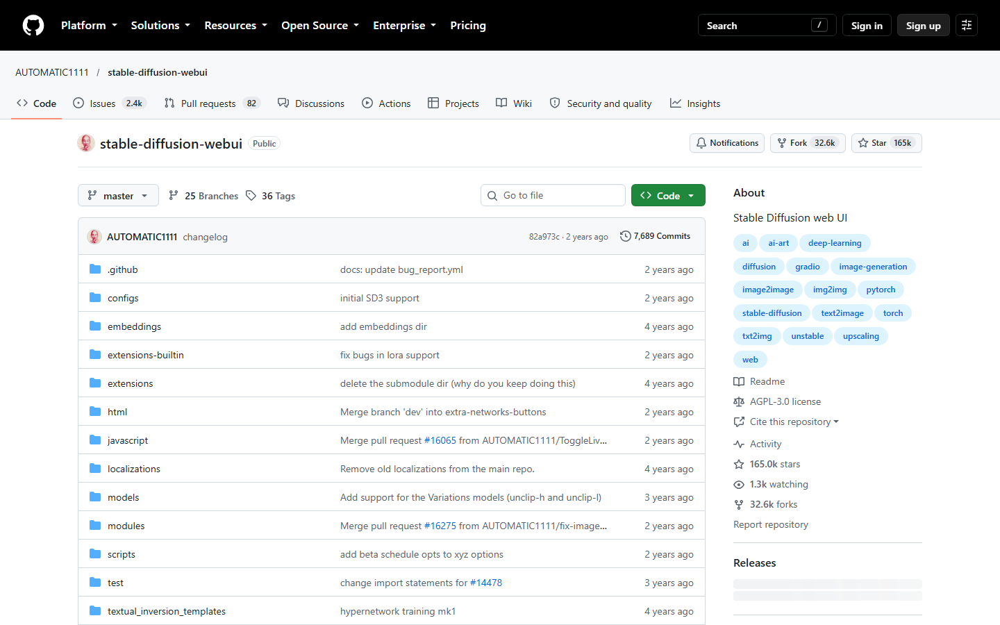 Automatic1111 Stable Diffusion web UI on GitHub