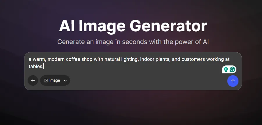 Design.com AI Image Generator with a detailed coffee shop prompt typed in