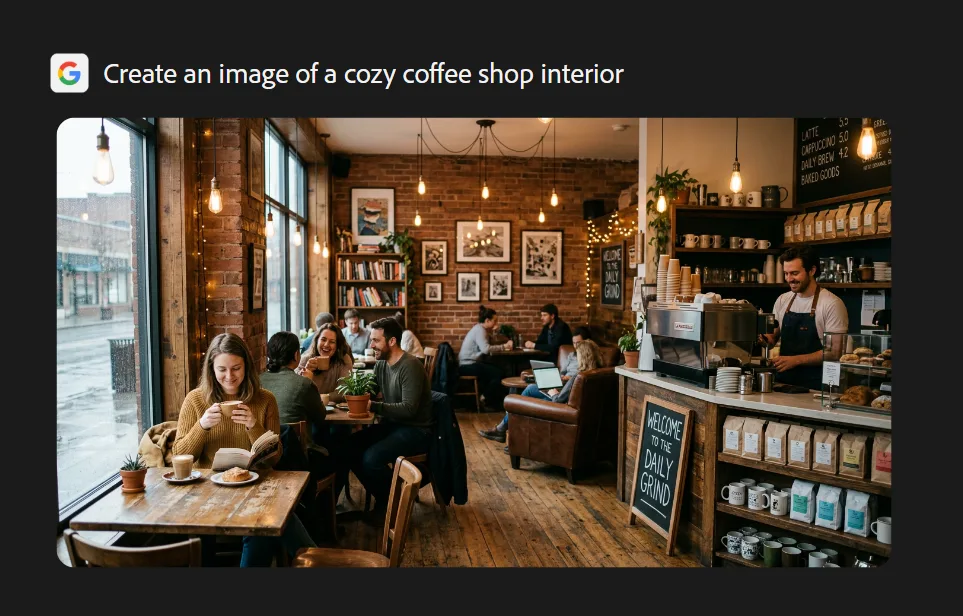 Adobe Firefly result for the simple coffee shop prompt