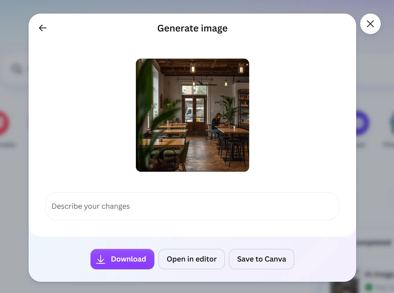Canva result for the detailed coffee shop prompt
