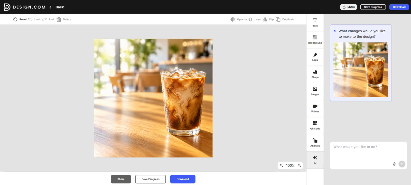 Design.com result for the iced coffee marketing prompt