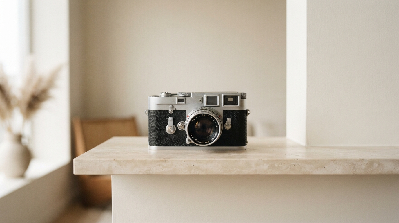 A film camera on a stone ledge, standing in for the cost of a single AI image