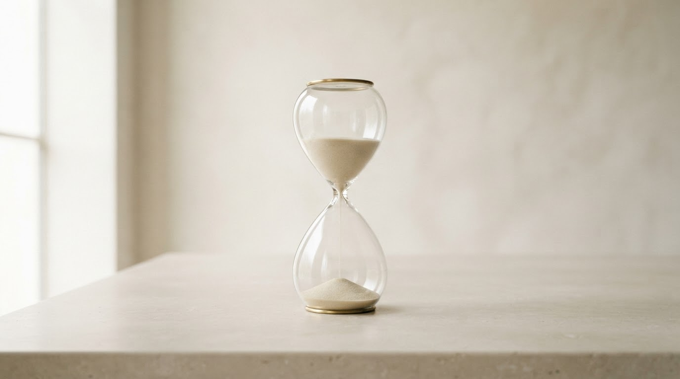 An hourglass on a stone ledge, a reminder that monthly usage budgets reset each cycle