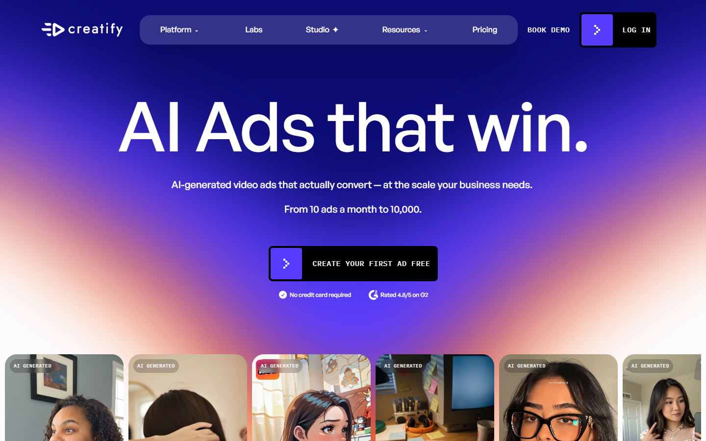 Creatify homepage on 11 October 2026