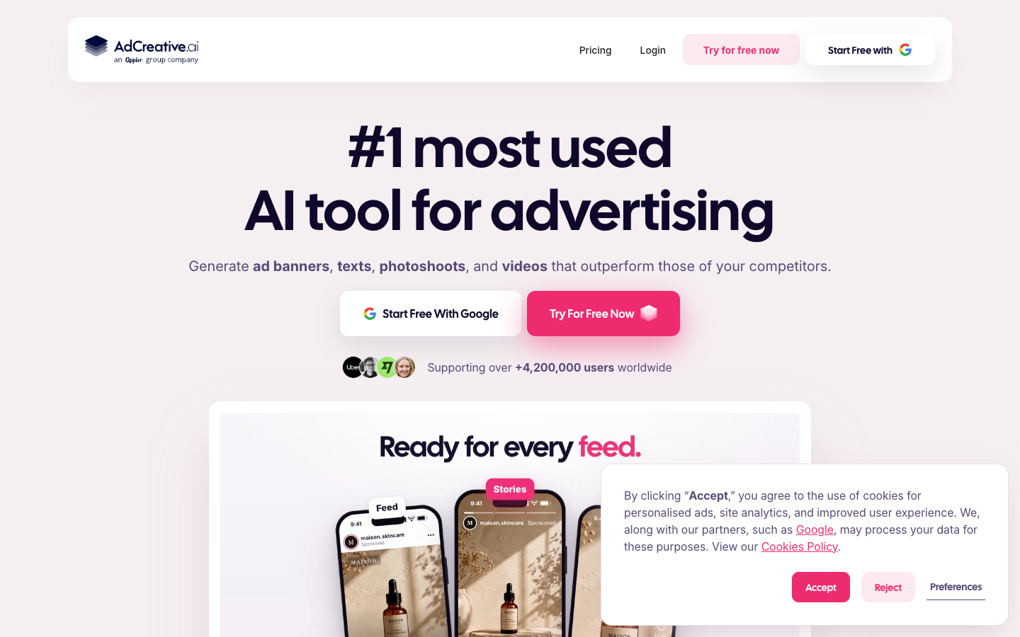 AdCreative homepage on 19 October 2026