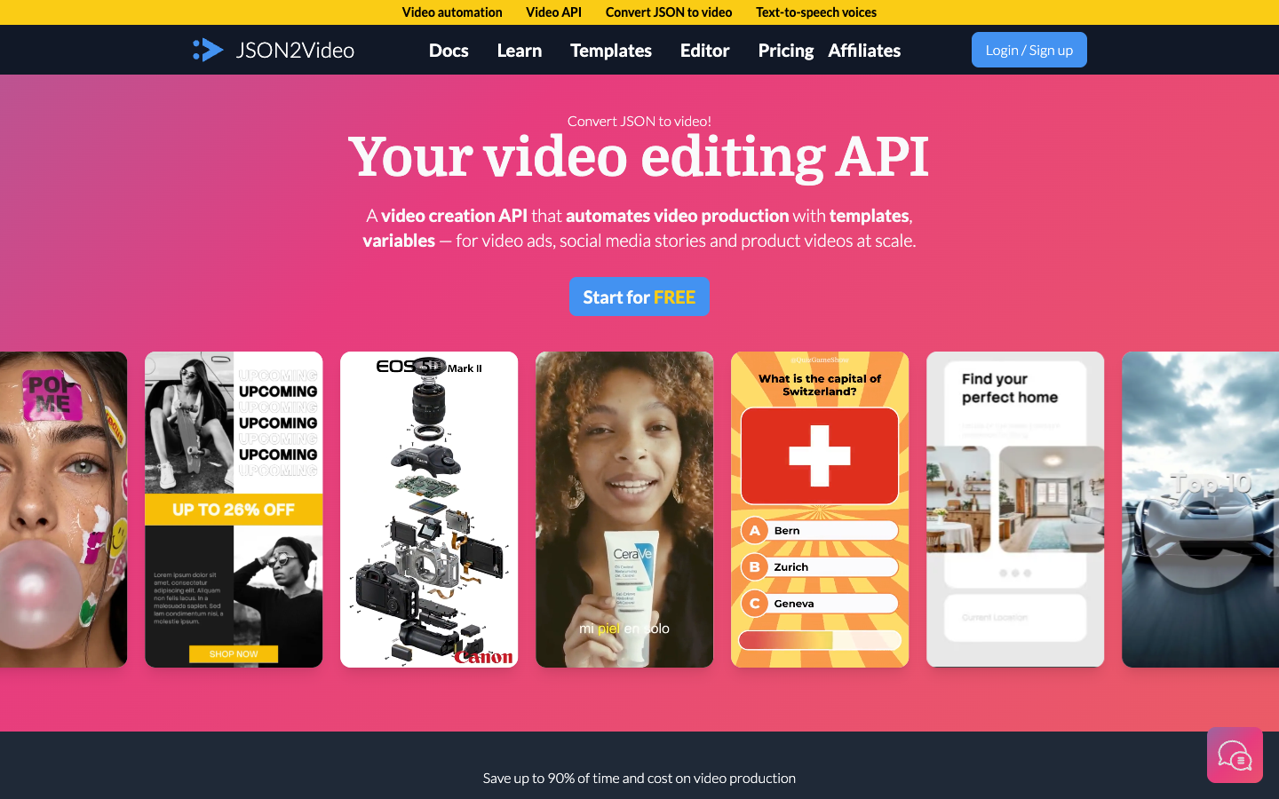 JSON2Video homepage on 24 October 2026