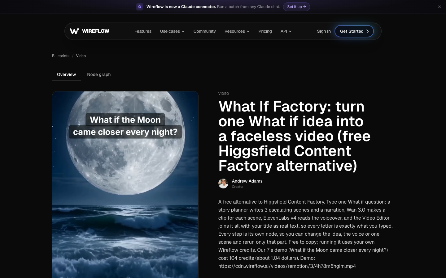 The What If Factory blueprint page on wireflow.ai