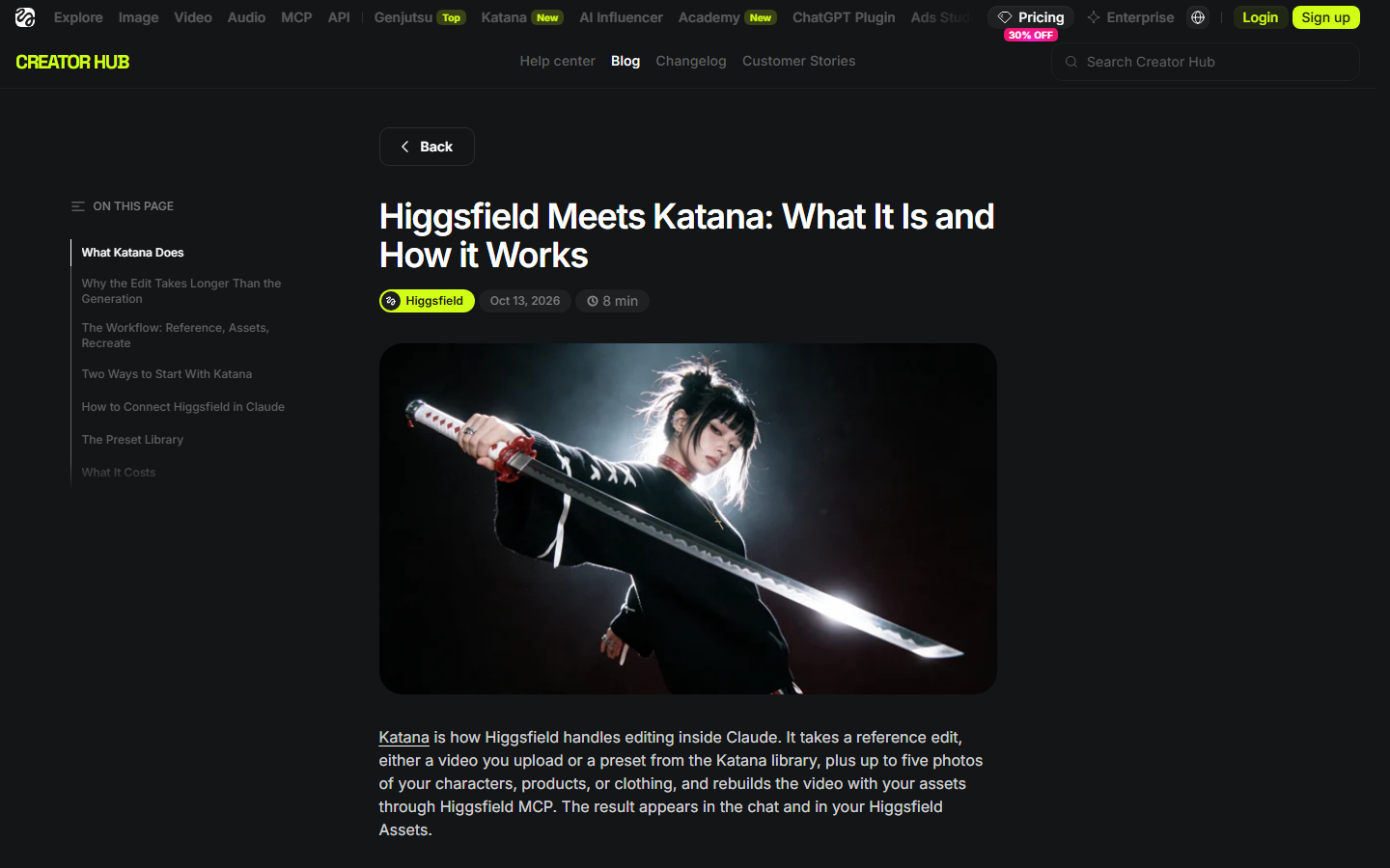 Higgsfield's Katana launch post on 18 October 2026