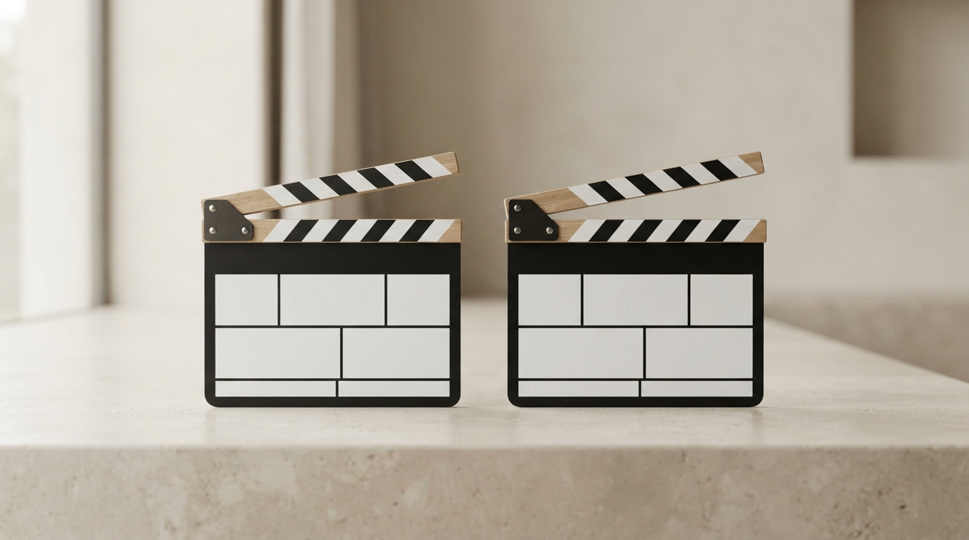 Two identical film clapperboards side by side