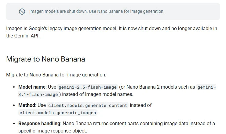 Google's Imagen page in the Gemini API docs on 25 October 2026