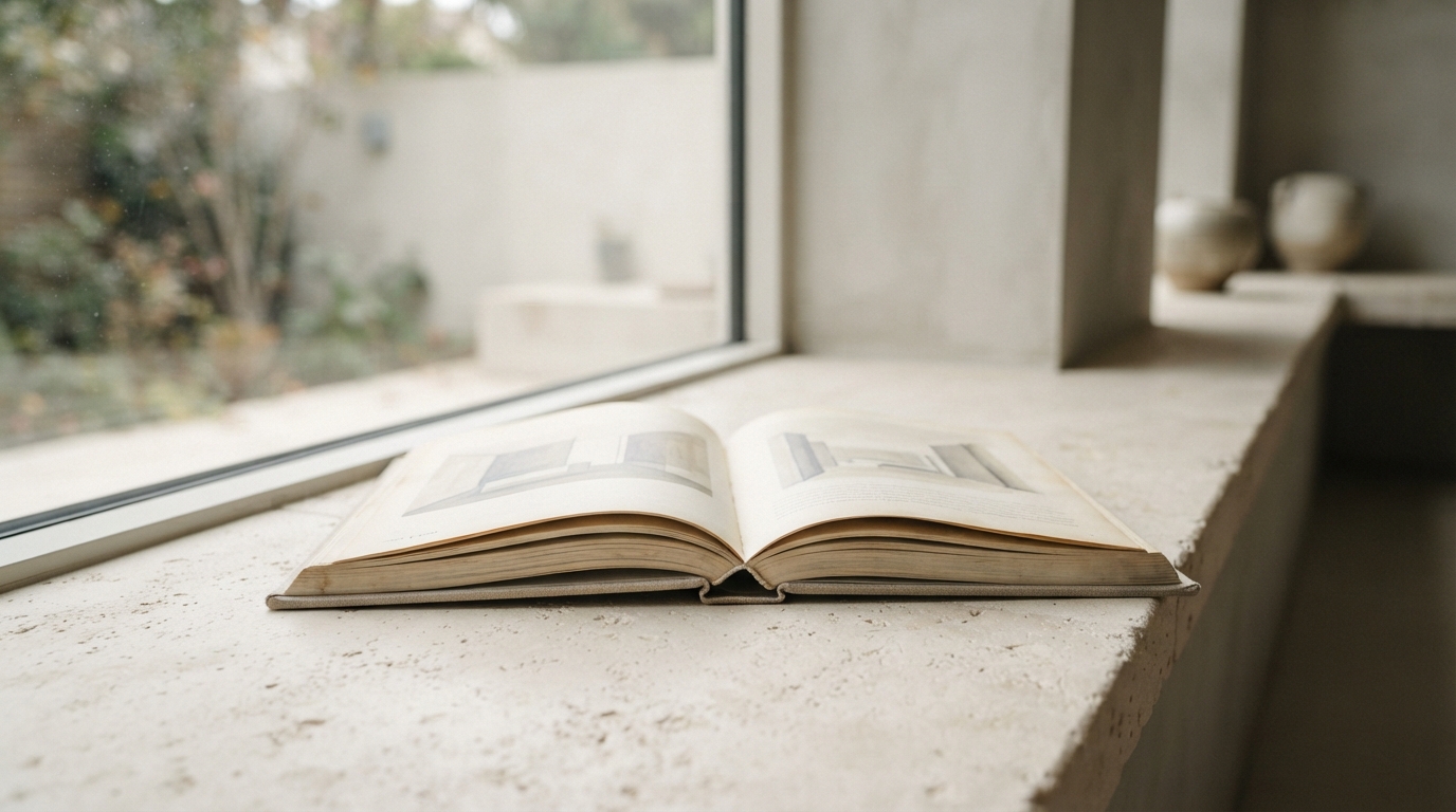 Open book on a stone windowsill, representing the billing rules in JSON2Video's documentation