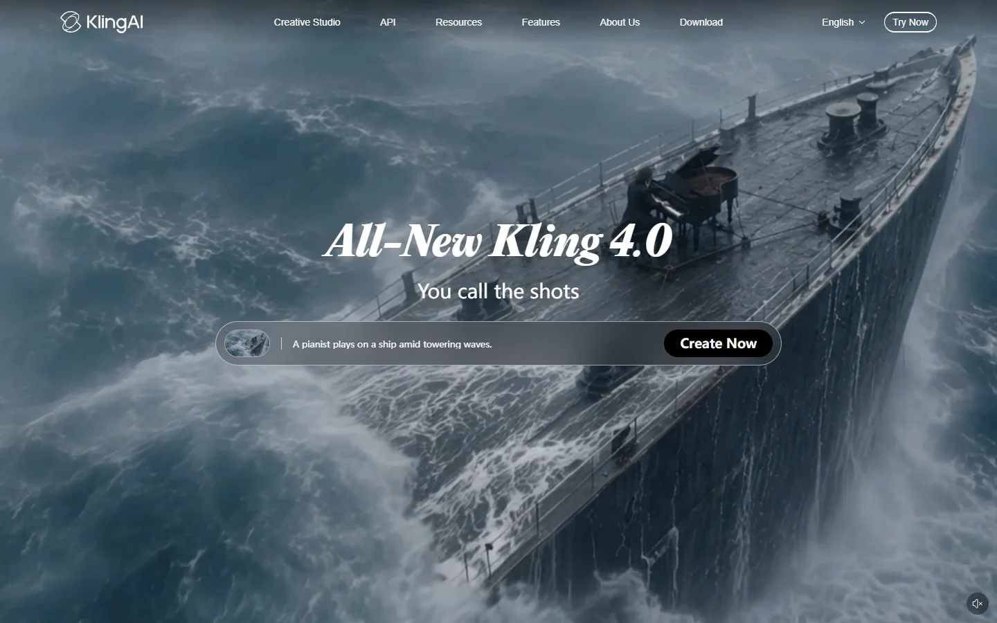 Kling's homepage on 19 October 2026, announcing Kling 4.0