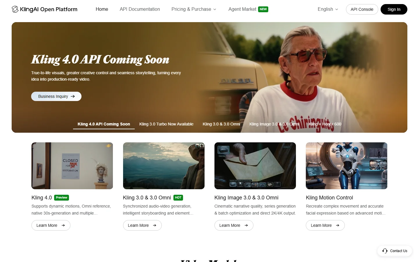 Kling's developer platform on 19 October 2026, with the headline Kling 4.0 API Coming Soon