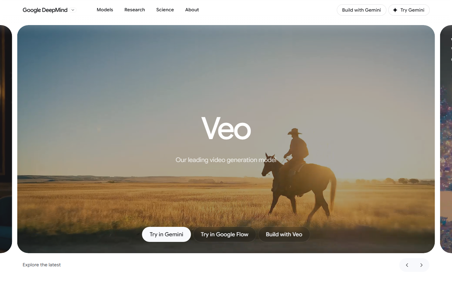 Google DeepMind Veo page on 19 October 2026, titled Veo 3.1