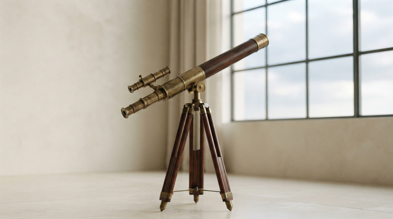 A brass telescope by a window, standing in for forecasting a monthly render bill