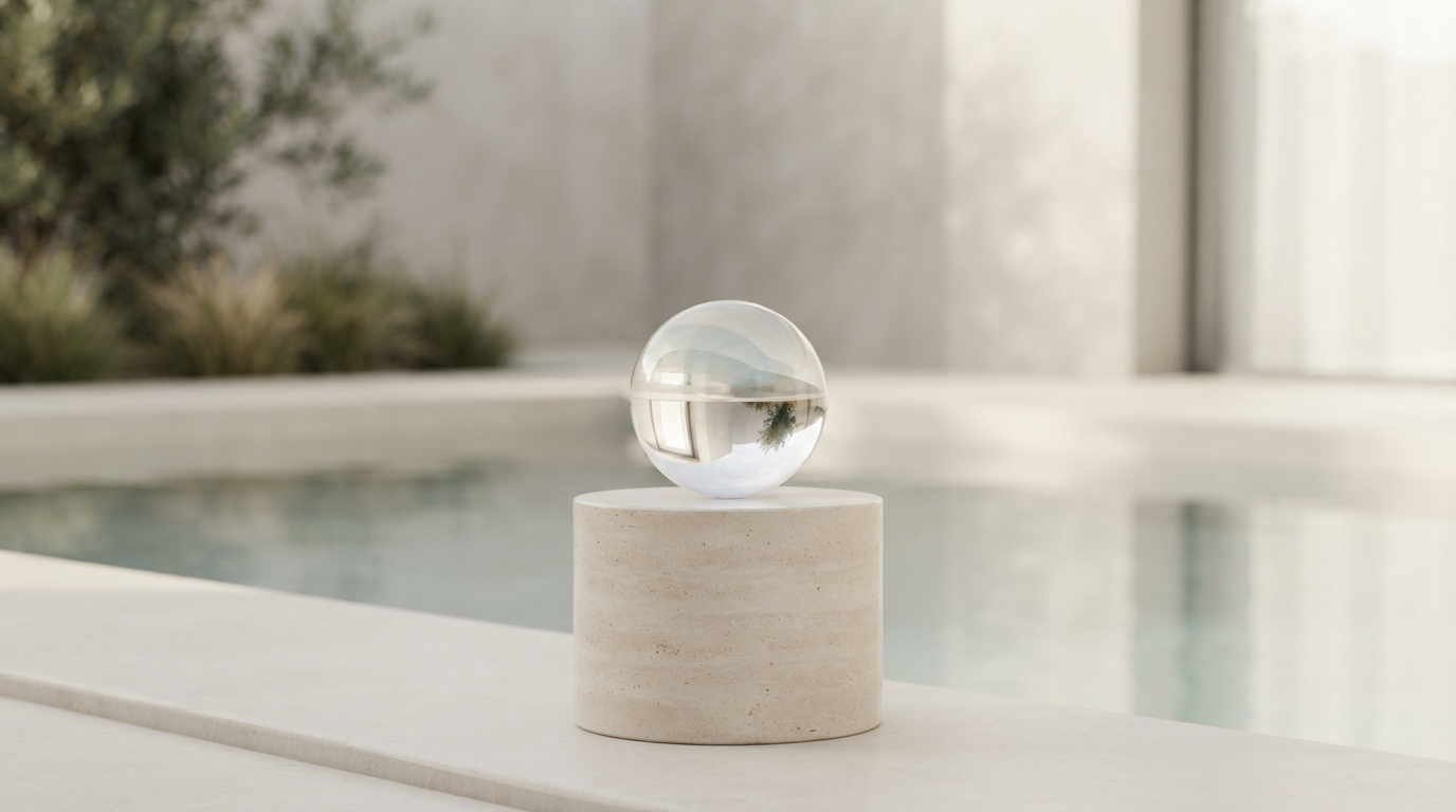 A glass sphere on a stone plinth, standing in for predicting next month's Remotion bill