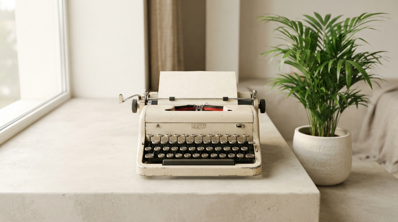 A vintage typewriter on a stone window ledge, for templates written as code