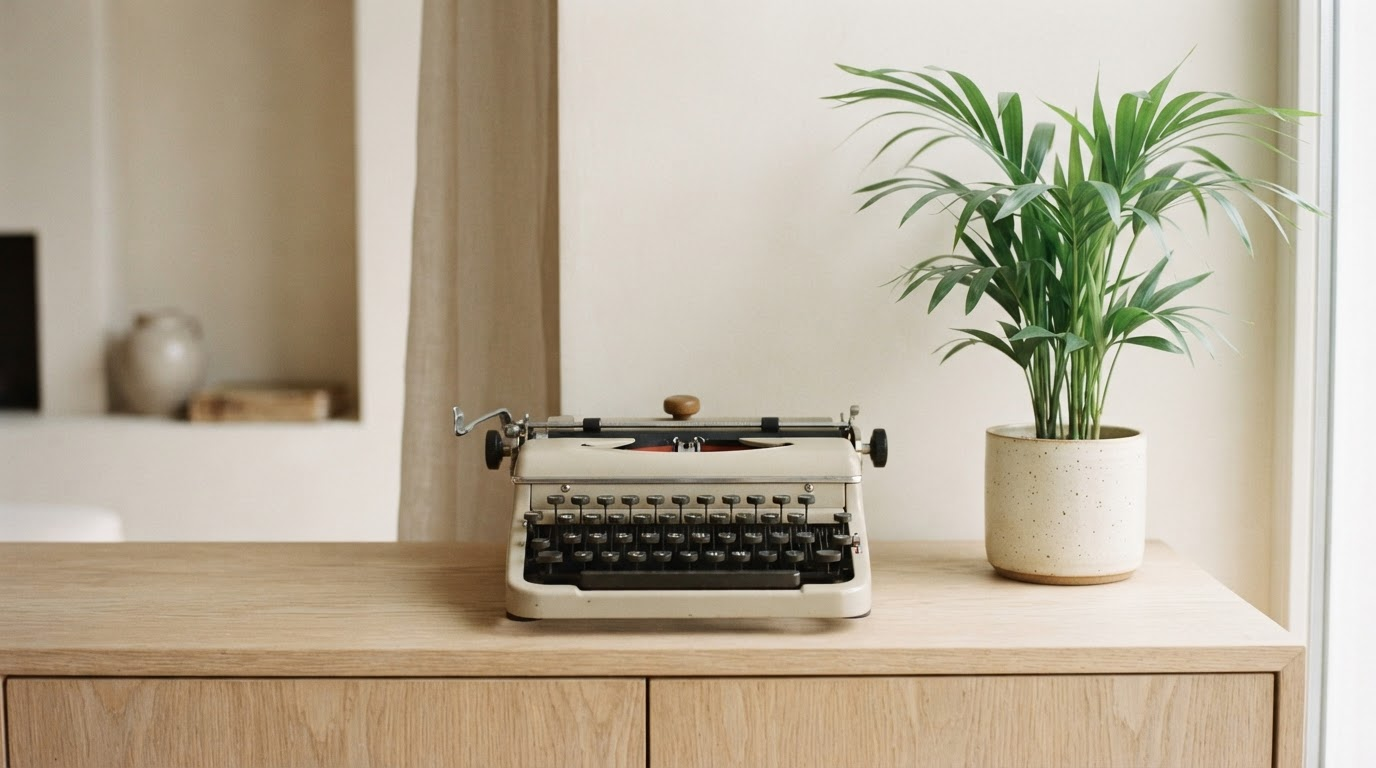 Vintage typewriter on a wooden desk, representing the templates teams write before rendering