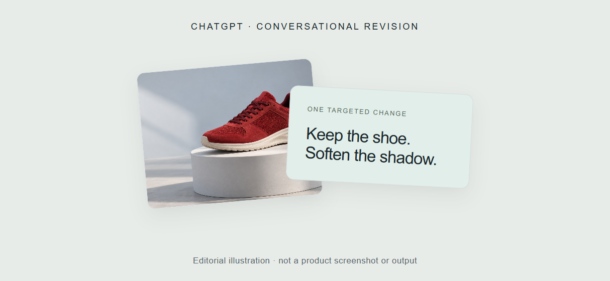 Conversational image revision brief, editorial illustration