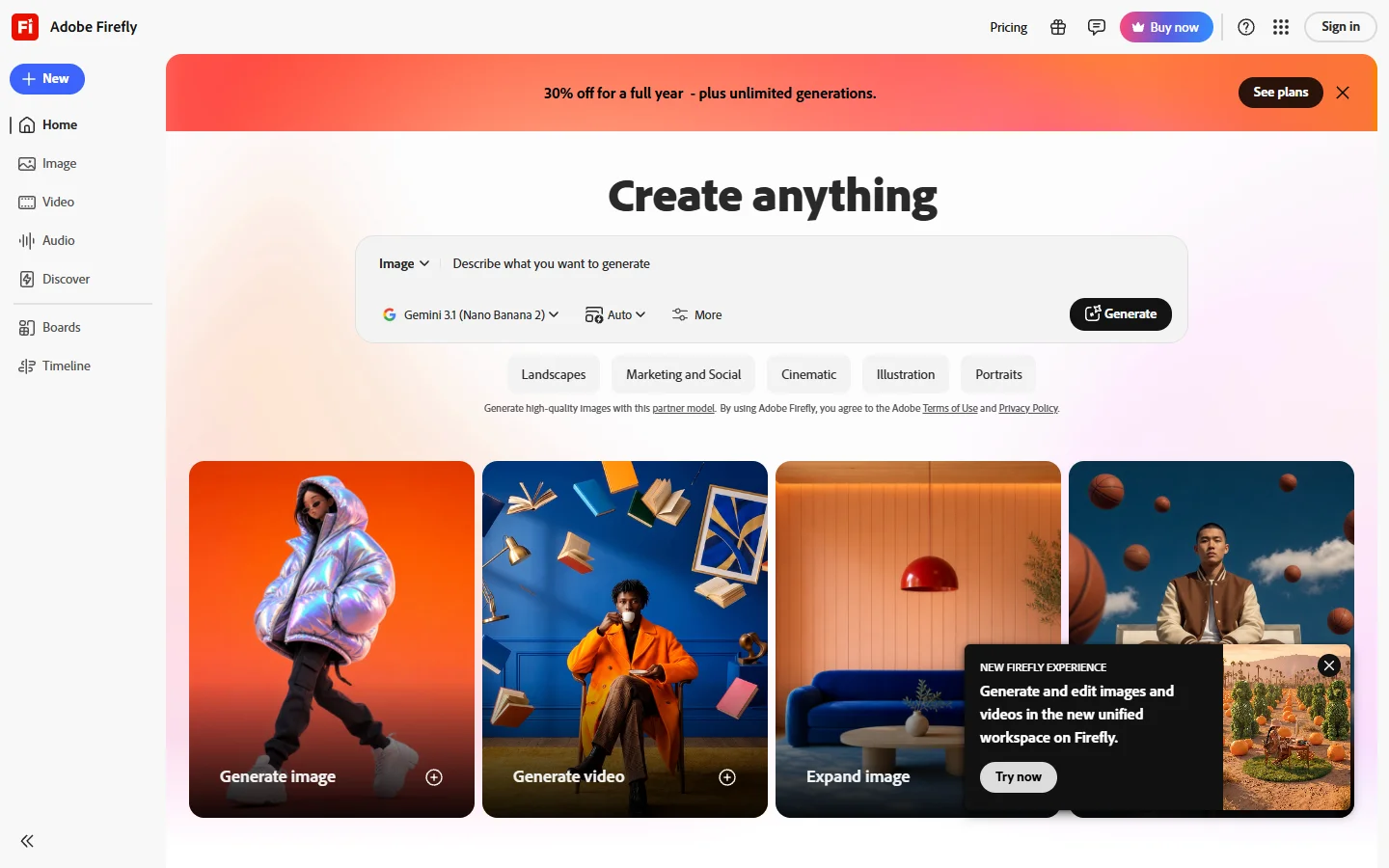 Adobe Firefly homepage