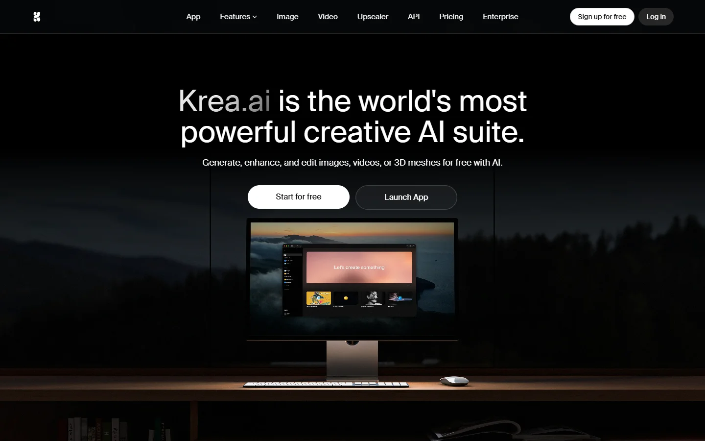 Krea platform homepage featuring real-time AI image generation tools