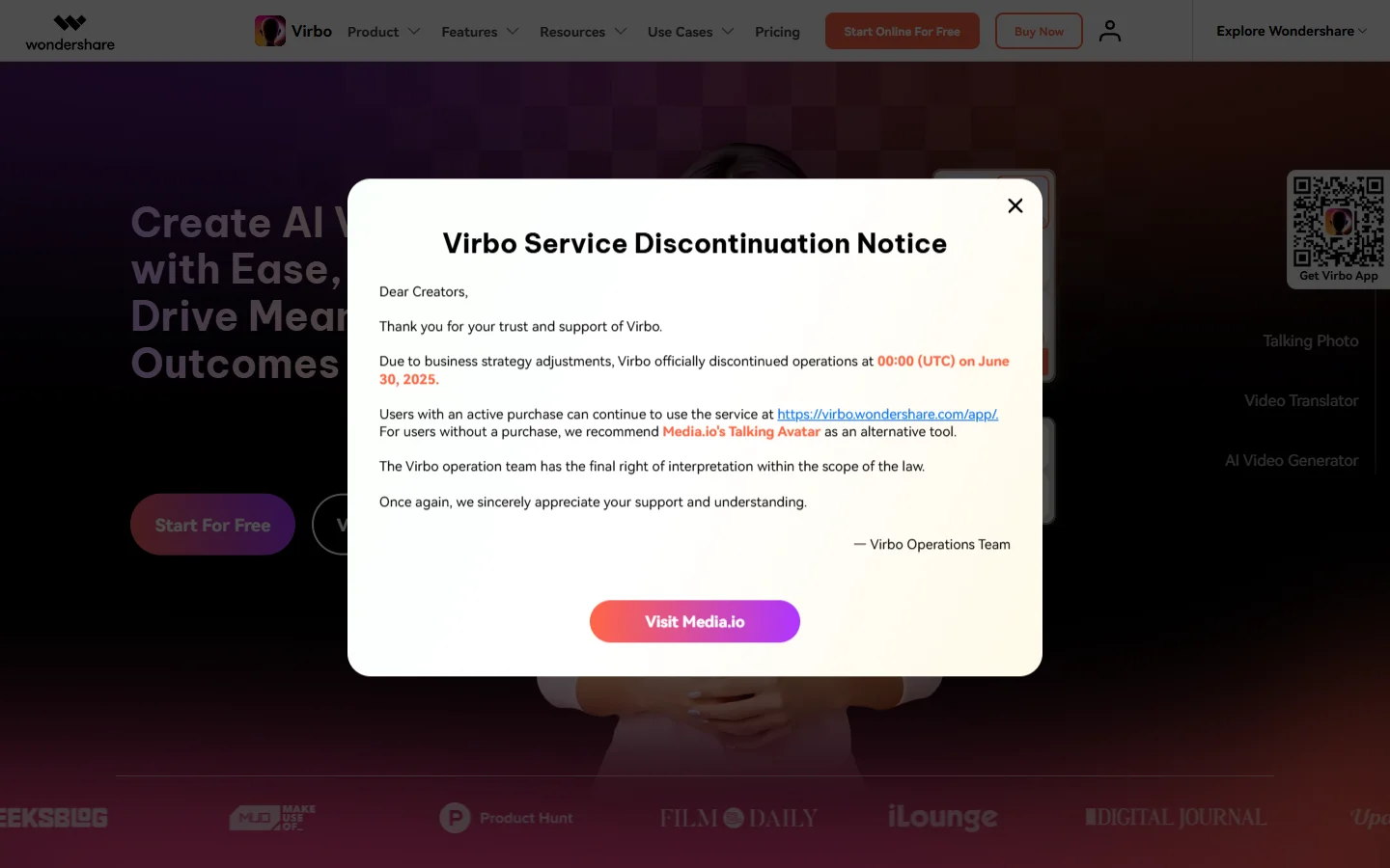 Virbo AI video generator by Wondershare