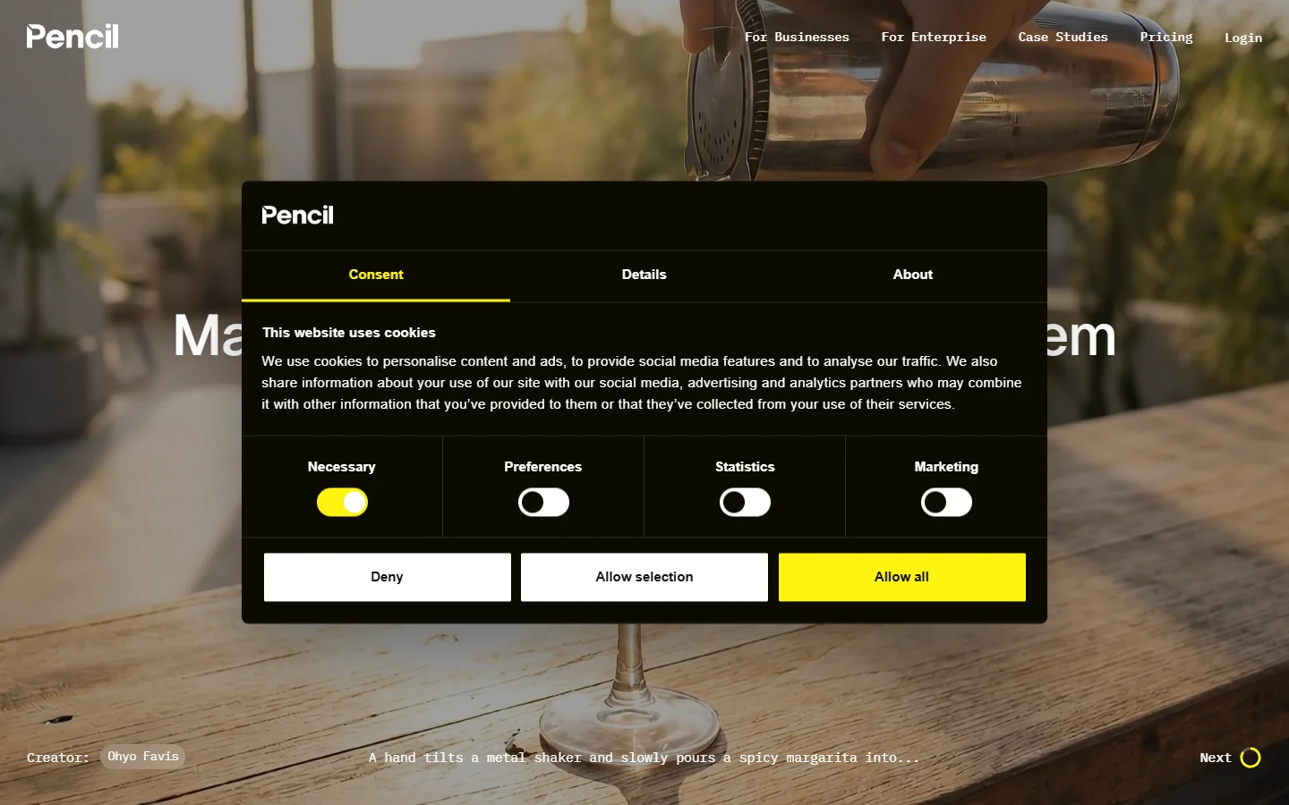 Pencil homepage showing the AI ad creative iteration and performance analytics platform