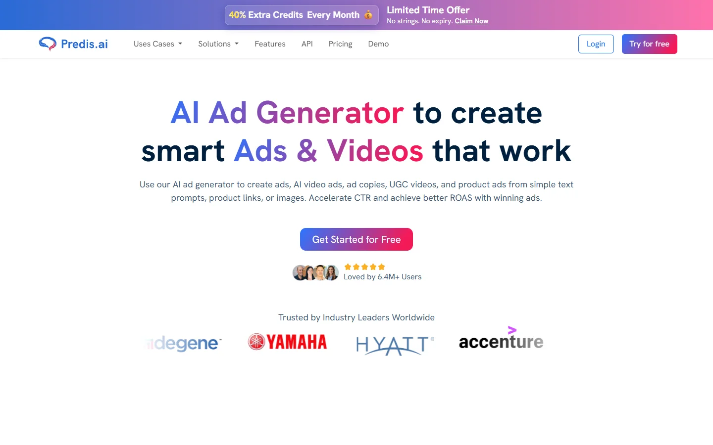 Predis.ai homepage showing the AI social media content generation and scheduling platform
