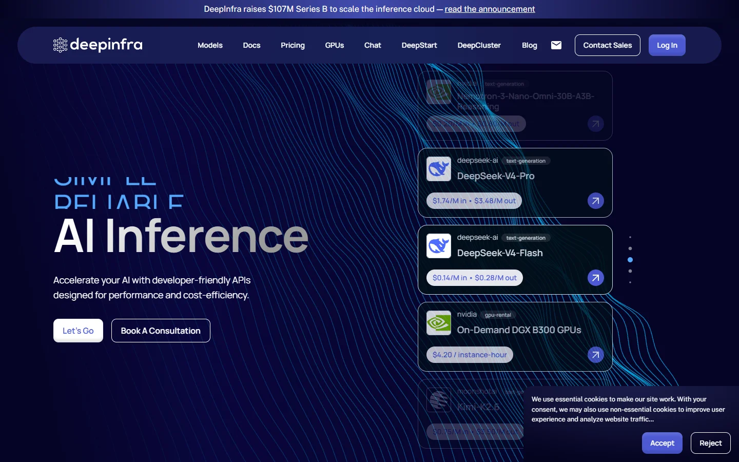 DeepInfra AI inference platform homepage